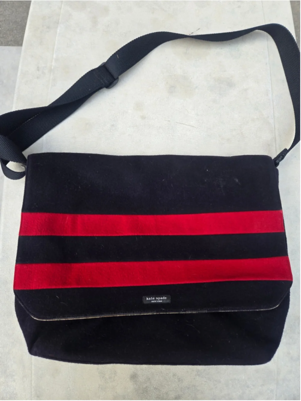 Women's Kate Spade Large Navy Red Striped Messanger Crossbody Bag One Size